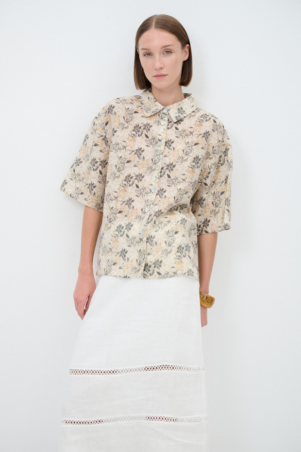 Kısa Kollu Desenli Gömlek - 1