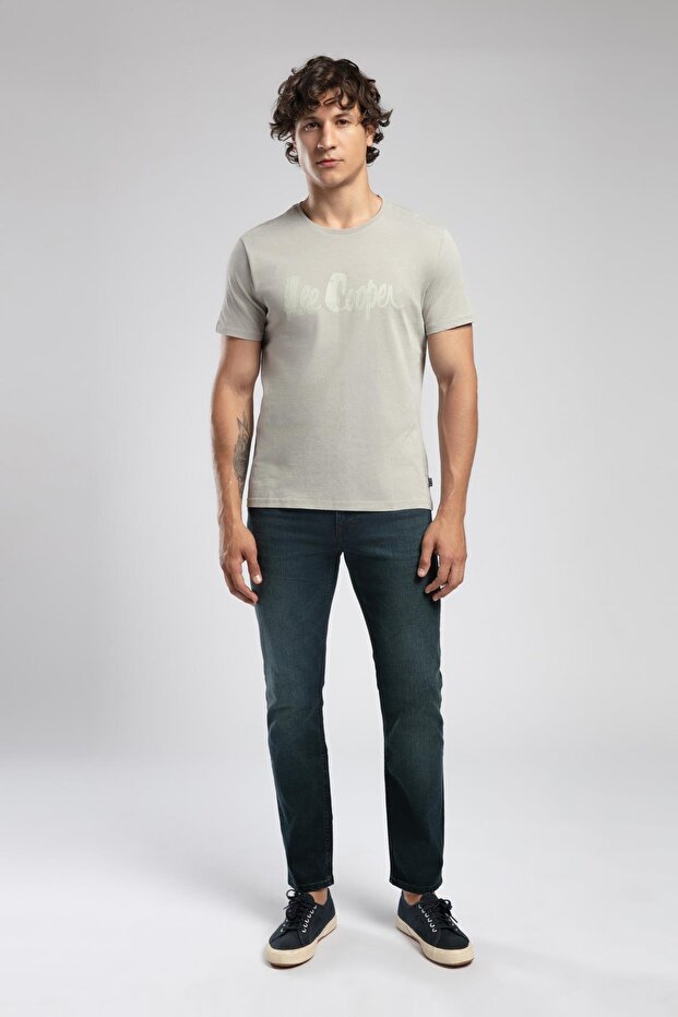 New Drawing Men's 100% Cotton O Neck T-Shirt Khaki