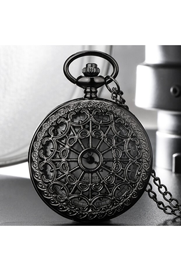 black Hollow Black Spider Web Pattern Quartz Pocket Watch Elegant Gift for Men Women Kids Fans Souve
