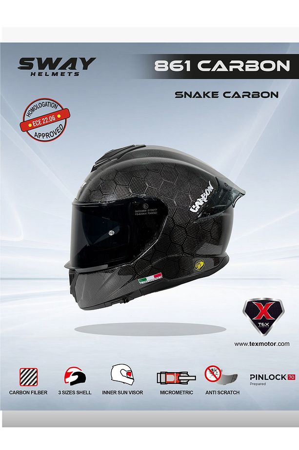 SW 861 CARBON SNAKE PARLAK Full Face Kask - 5