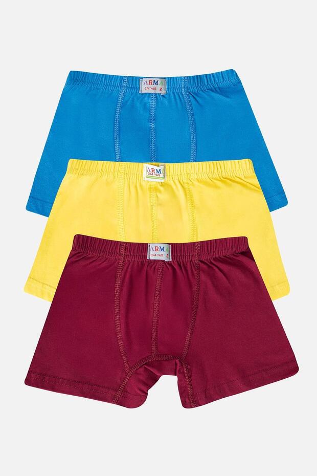 Boy's Cotton Soft and Flexible Lycra Boxer 3-Piece Blue Yellow Claret Red