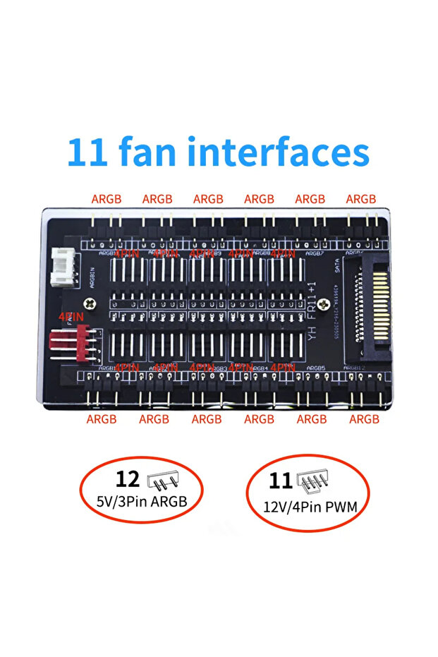 FH-11 HUB TEUCER 11/16 ARGB PWM FAN HUB 4Pin PWM 5V 3PIN ARGB Fan HUB Multi Way Splitter Adapter PC - 1