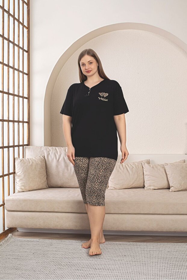 طقم بيجامة كابري من القطن الممشط من الليكرا مقاس كبير - 2