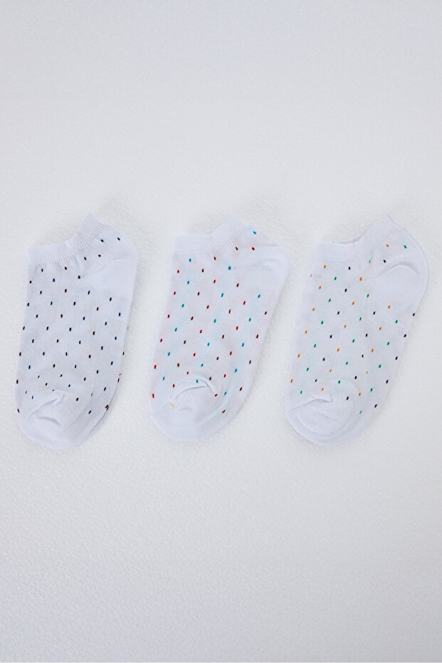 جوارب محبوكة بيضاء منقوشة مكونة من 3 قطع 1211 - 3