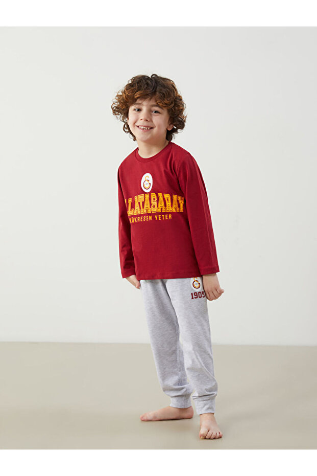 Lcw Kids Red Crew Neck Galatasaray Printed Boys Pajama Set