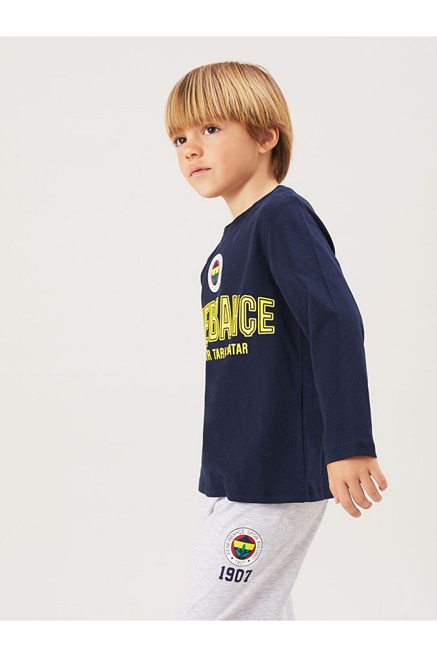 LCW Kids Lacivert Bisiklet Yaka Fenerbahçe Baskılı Erkek Çocuk Pijama Takımı - 1