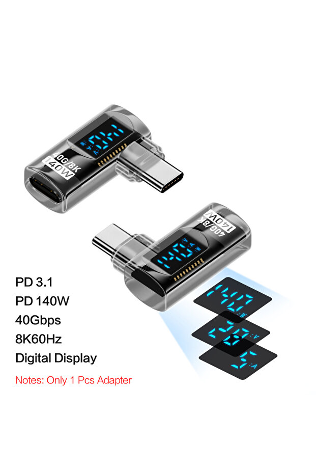 محول USB-C 90D شفاف 40 جيجابت في الثانية 8K @ 60 هرتز 90 درجة محول USB-C بشاشة رقمية محول PD 140 واط USB-C