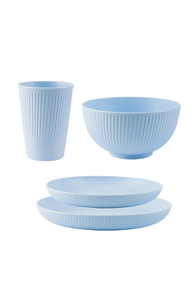 4Pcs Blue 4Pcs Wheat Straw Tableware Set Plate Dish Bowl Cup Unbreakable Kitchen Eco Friendly Dishes