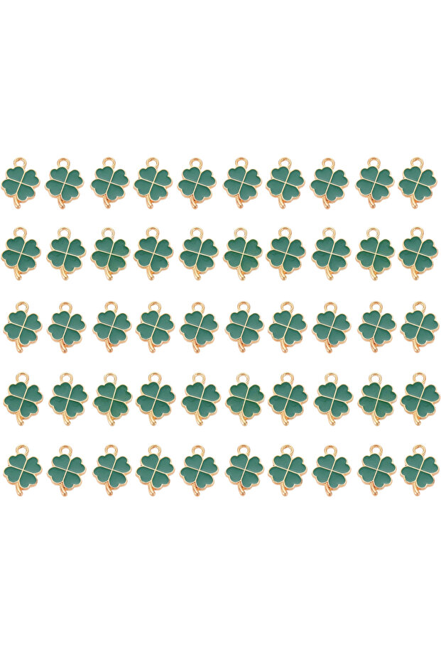 Green 50pcs Lucky Four-Leaf Clover Charm Pendants Shamrock Hanging Charms Four Petal Lucky Leaf Pend