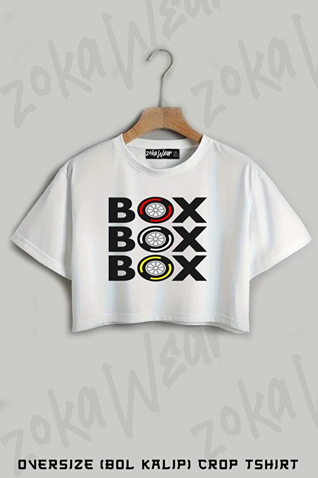 Box Box Box F1 Tire Compound Design Printed Oversize Crop T-Shirt