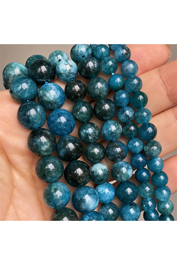 8mm (approx 46pcs) Blue Apatite Blue Apatite Stone Beads Smooth Round Loose Spacer Beads For Jewelry