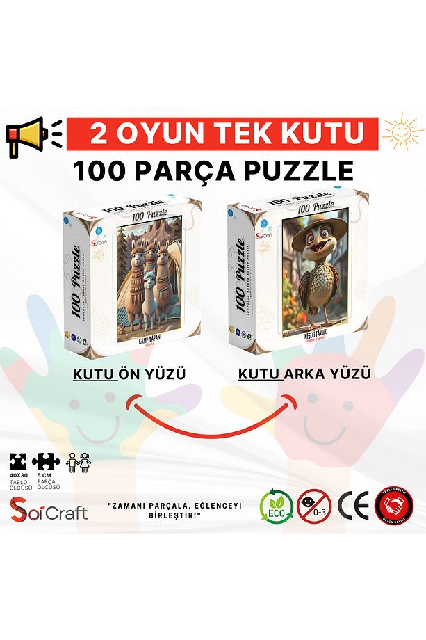 100 Parça Puzzle Çift Tasarım Tek Kutu Alpaka - 3