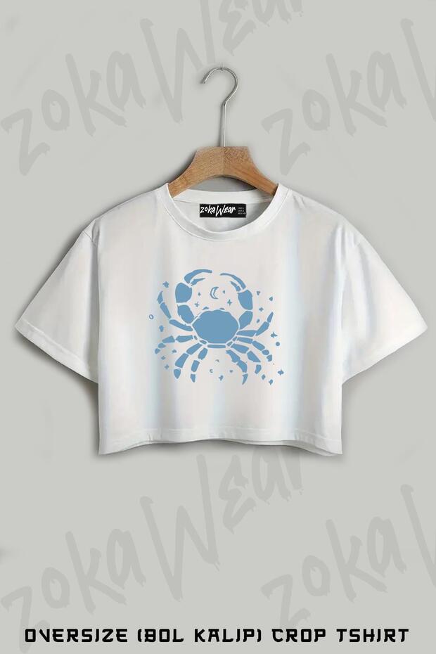Cancer Zodiac Sign Printed Oversize Crop T-Shirt