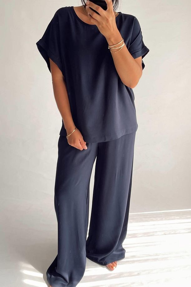 Lacivert Pamuk Pijama Takımı - 2