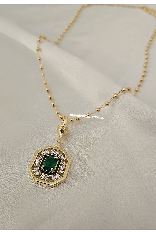 Steel Necklace Leyla Necklace Green Baguette Necklace