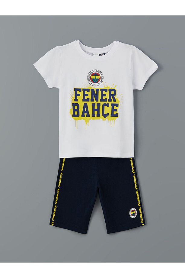 LCW Kids Beyaz Fenerbahçe Baskılı Erkek Çocuk Tişört ve Şort 2'li - 3