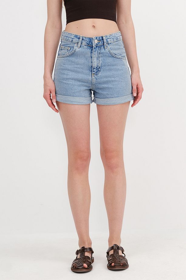 Katlama Paça Cepli Denim Şort Ş8607-PNM - 3