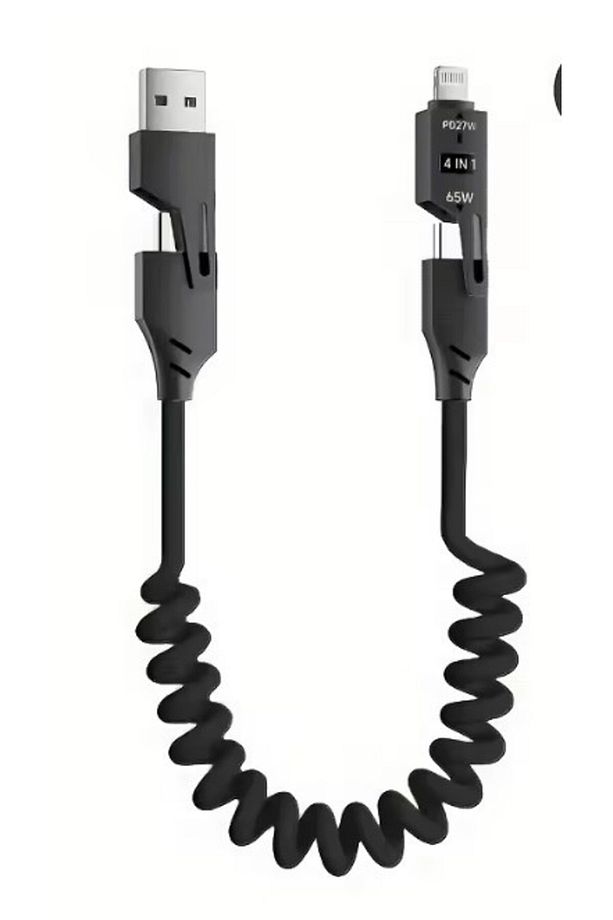 PDA Teknoloji 65W Type-C+USB A to Type-C+Lightning Akordiyonlu Hızlı Şarj Kablosu 1.5m Siyah - 1