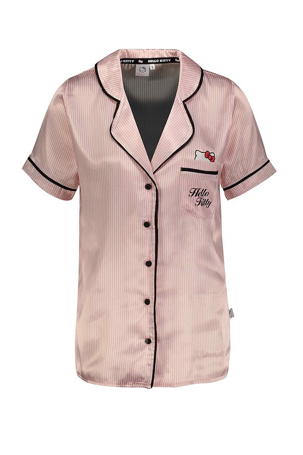 Lisanslı Düğmeli Kısa Kol Saten Şortlu Pijama Takımı Roz-70 - 5