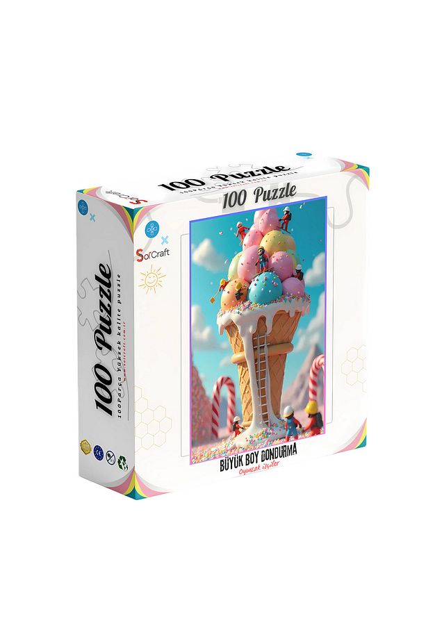 100 Parça Puzzle Çift Tasarım Tek Kutu Oyuncak İşçiler Dondurma - 1