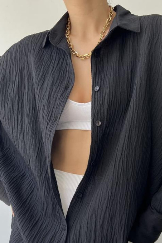 Cool Kadın Siyah Oversize Gömlek - 2