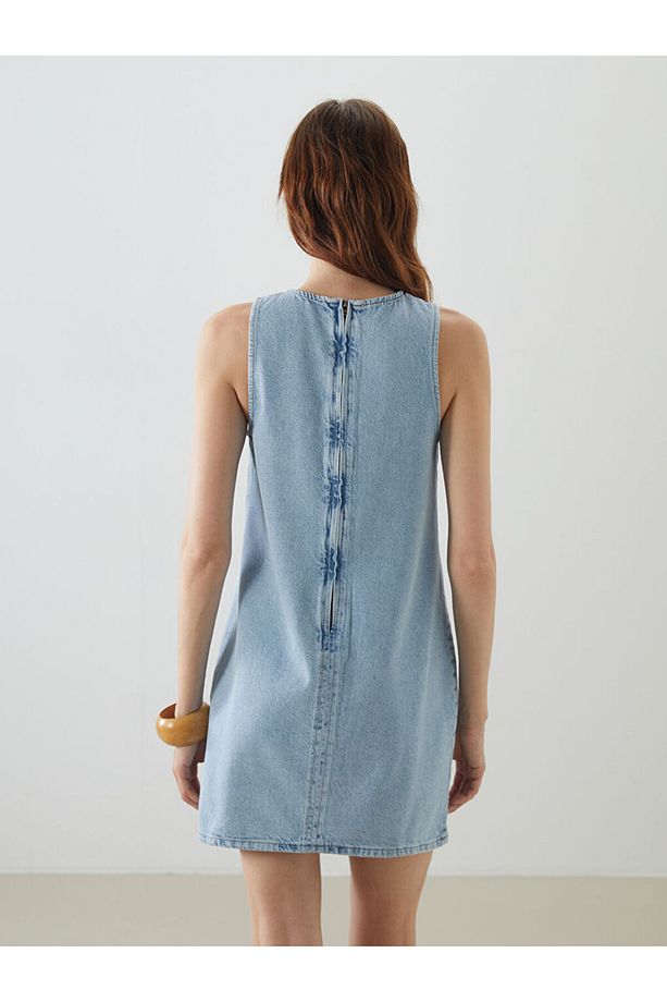 LCW Halter Yaka A Kesim Mini Jean Elbise - 4