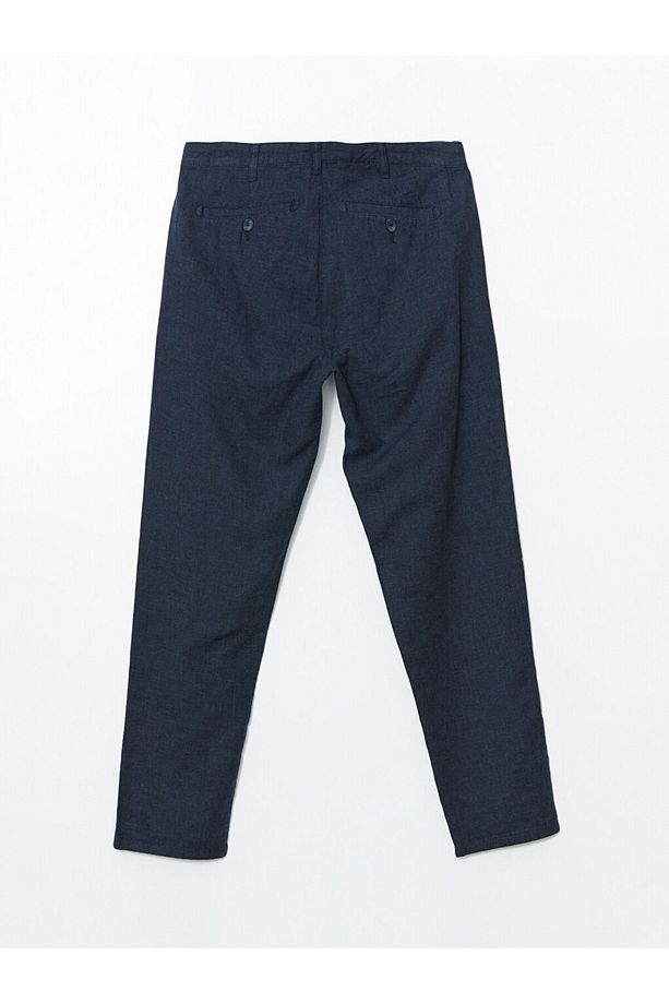 Lacivert Standart Kalıp Keten Karışımlı Erkek Chino Pantolon - 7