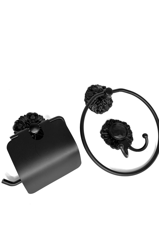 Black 3-Piece Bathroom Set Roman Model, Wc Paper Holder, Hanger, Round Towel Holder