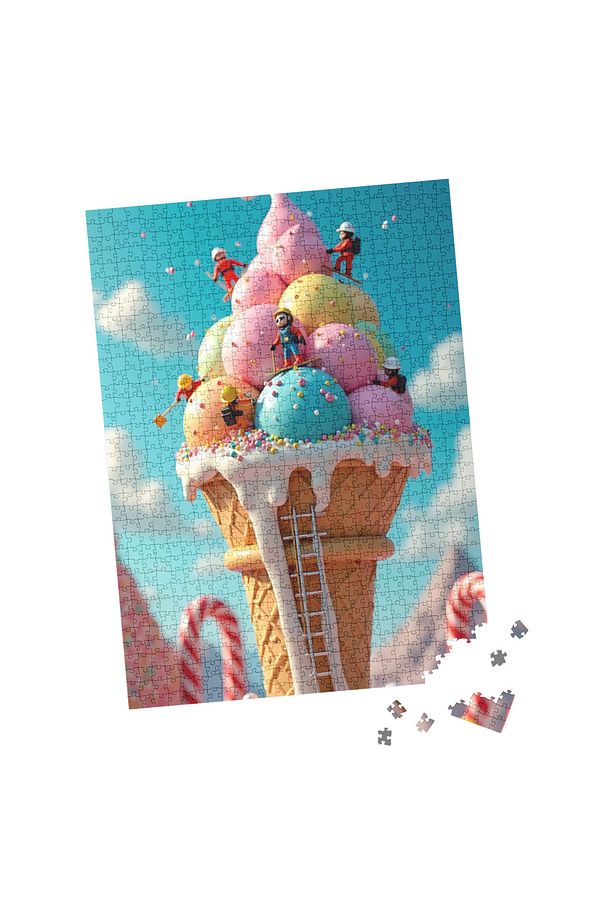100 Parça Puzzle Çift Tasarım Tek Kutu Oyuncak İşçiler Dondurma - 4