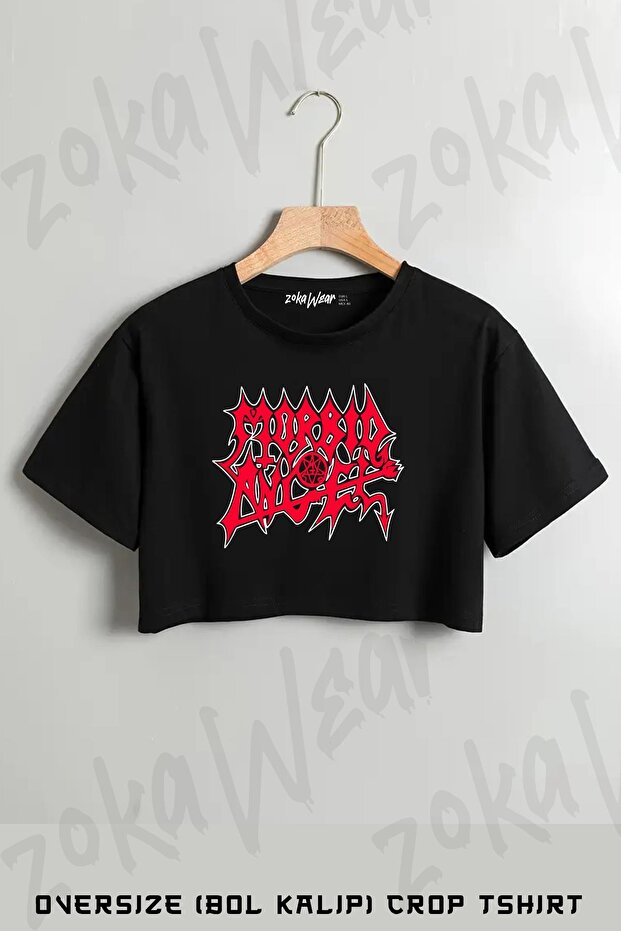 Morbid Angel Logo Printed Oversize Crop T-Shirt