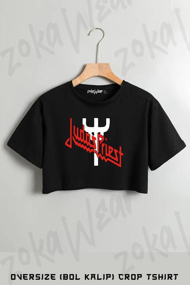 Logo V3 Judas Priest Printed Oversize Crop T-Shirt