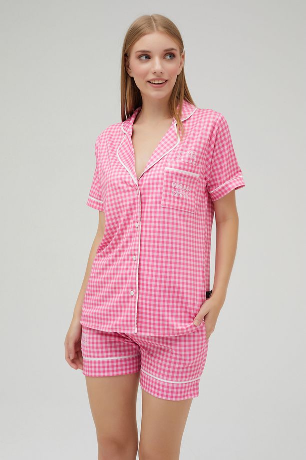 Lisanslı Düğmeli Kısa Kol Saten Şortlu Pijama Takımı ROZ-50TH23 - 5