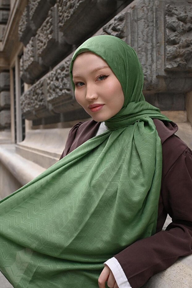 Mint Green - Zigzag Pattern Bamboo Jacquard - 2