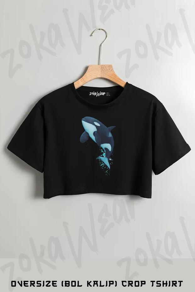The Matriarch by Amber Marine Killer Whale Printed Oversize Crop T-Shirt