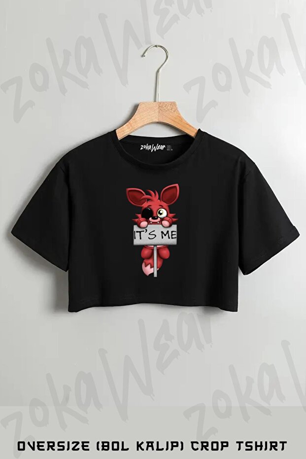 Fnaf Five Nights at Freddys Foxy Fox Printed Oversize Crop T-Shirt