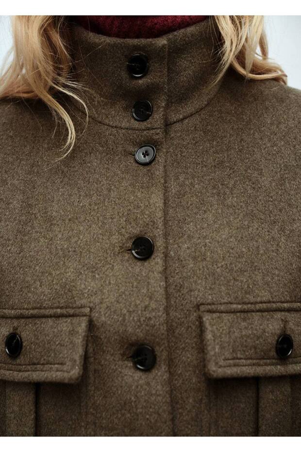 Wool Blend Jacket with Pockets - 8