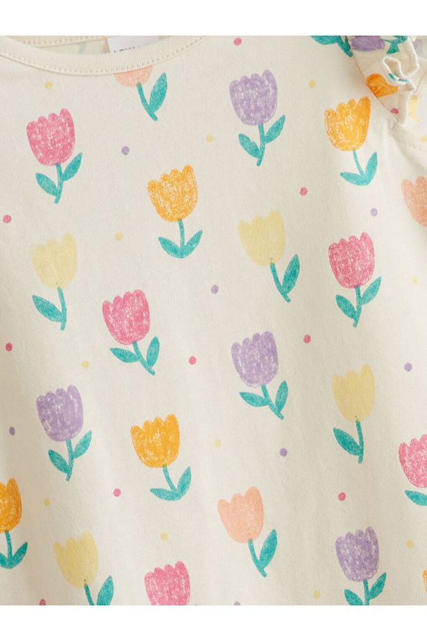LCW Çiçekli Kız Bebek Penye Tulum 3'lü Fast Moda - 7