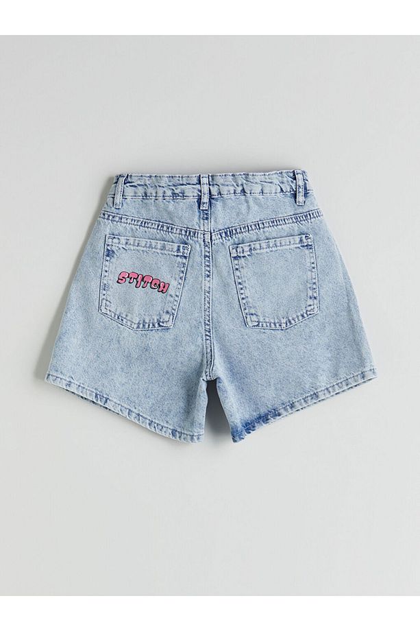 Mavi Stitch Baskılı Kız Çocuk Jean Şort - 3
