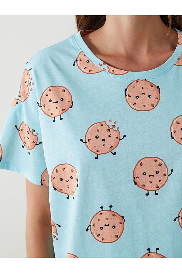 LCW Young Bisiklet Yaka Desenli Kadın Şortlu Pijama Takımı - 3