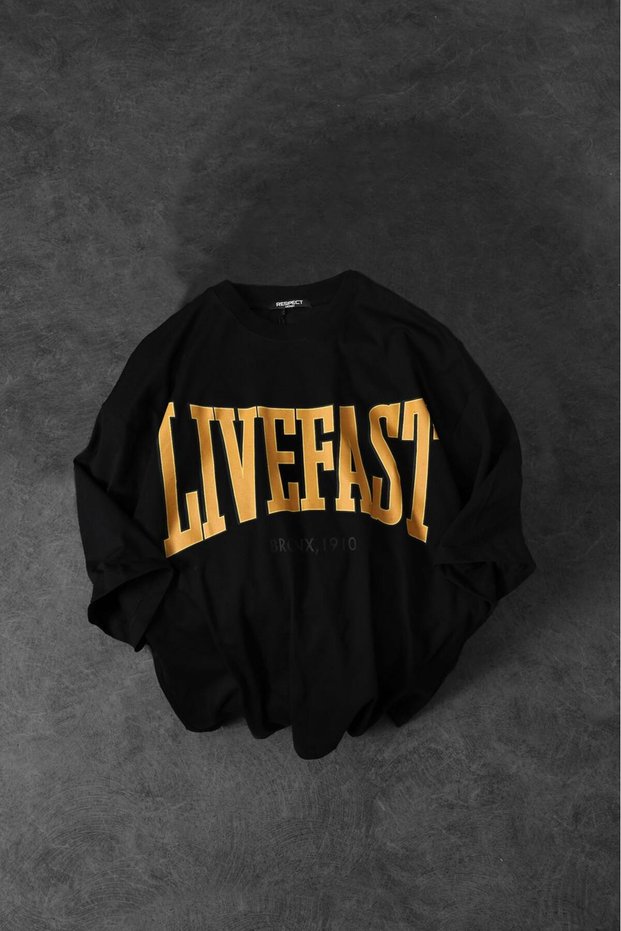Livefast Printed Detail Oversize Unisex T-Shirt