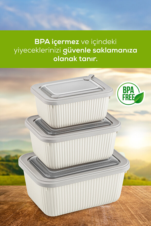 3-Piece Vip Rectangular Microwave and Diffuse Suitable Storage Container Set Beige 1X(1750,1050,600 ml) - 8