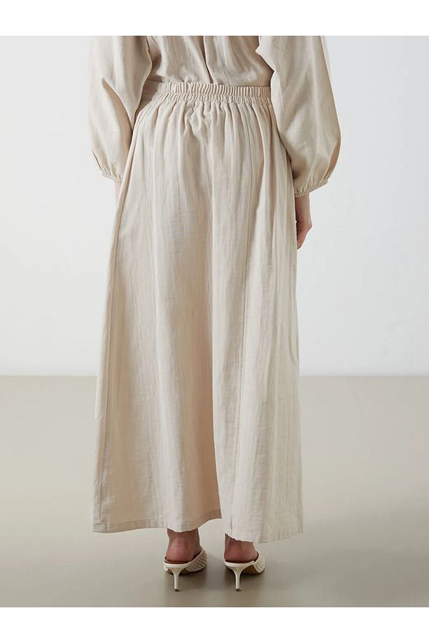 LCW Modest Bej Beli Lastikli Müslin Kloş Etek - 3