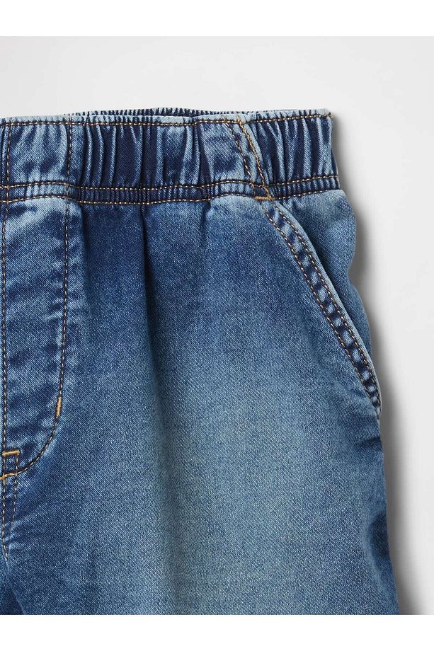 Kız Çocuk Mavi High Rise Relaxed Pull-On Jean Şort - 3