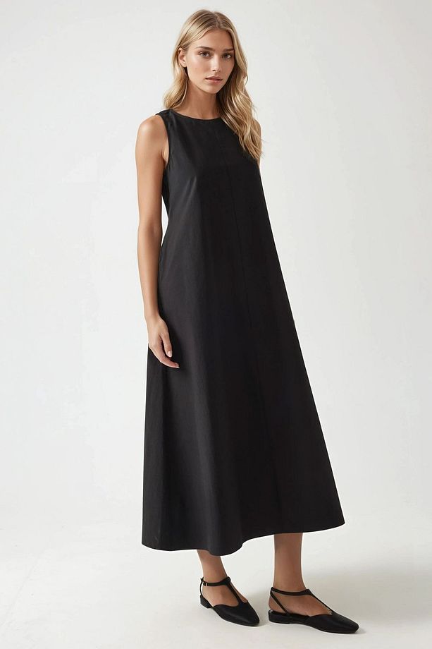 Mixray Collection Bisiklet yaka, kolsuz A-Form Maxi Elbise - 5