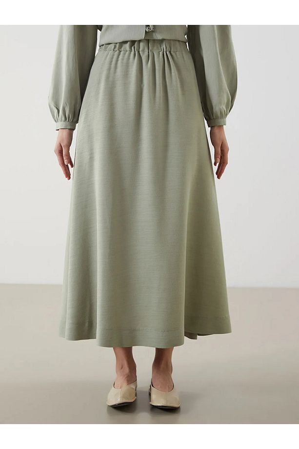 LCW Modest Yeşil Beli Lastikli Keten Karışımlı Etek - 4