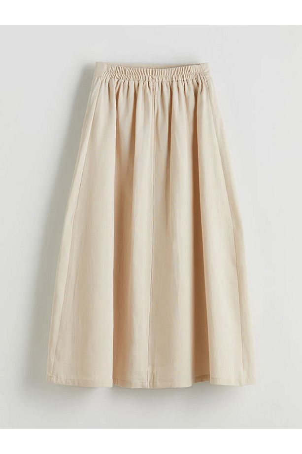 LCW Modest Bej Beli Lastikli Müslin Kloş Etek - 4