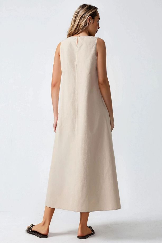Mixray Collection Bisiklet yaka, kolsuz A-Form Maxi Elbise - 4