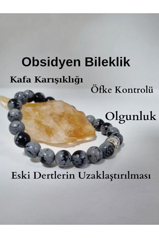 Certified Snowy Obsidian 8 mm Natural Stone Bracelet