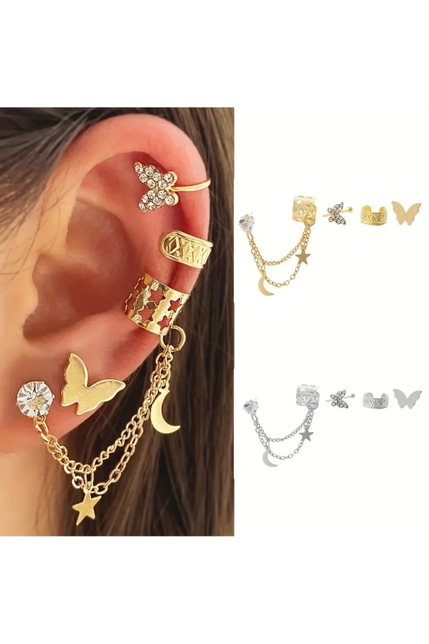 Women's Gold Color Set of 4 Cartilage Earrings
