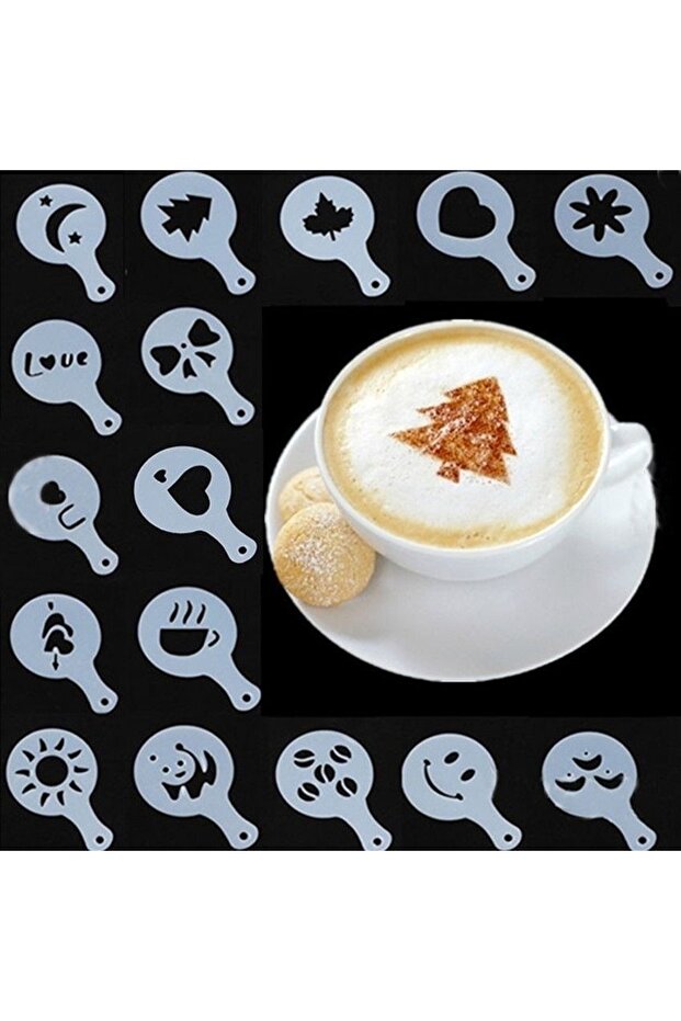 16pcs Fancy Coffee Stencil Kit ,Food Safe Plastic, Intricate Latte & Cappuccino Art Molds